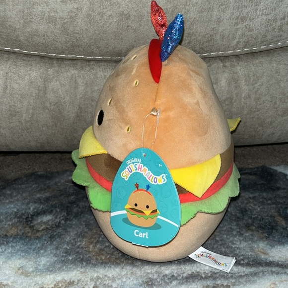 🍔 Squishmallows Carl the Cheeseburger 🍔 with Star 🇺🇸 Headband NWT 8” - Picture 3 of 4